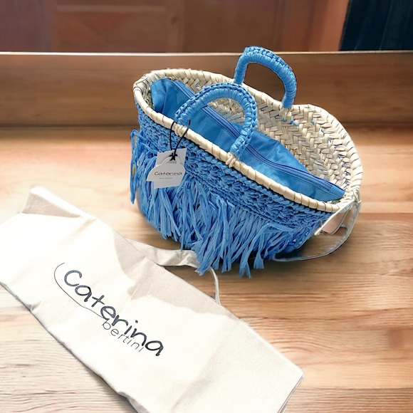 Caterina Bertini Fringe Mini Tote + Large Tote, Blue (Made in Italy) New w/Tag - Picture 9 of 10